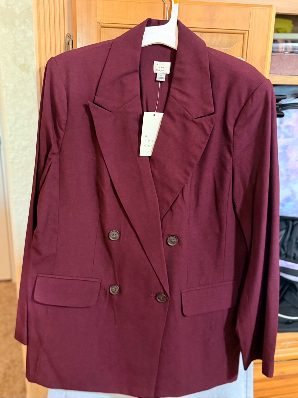 a new day Women's Double-Breasted Blazer Jacket — Burgundy